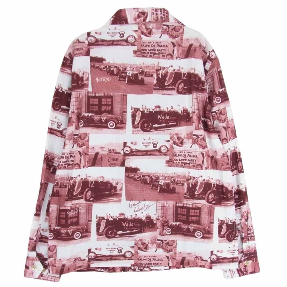 オールドクロウ OC-20-SS-07 プリント 総柄 オープンカラー シャツ 長袖 エンジ系 M【中古】