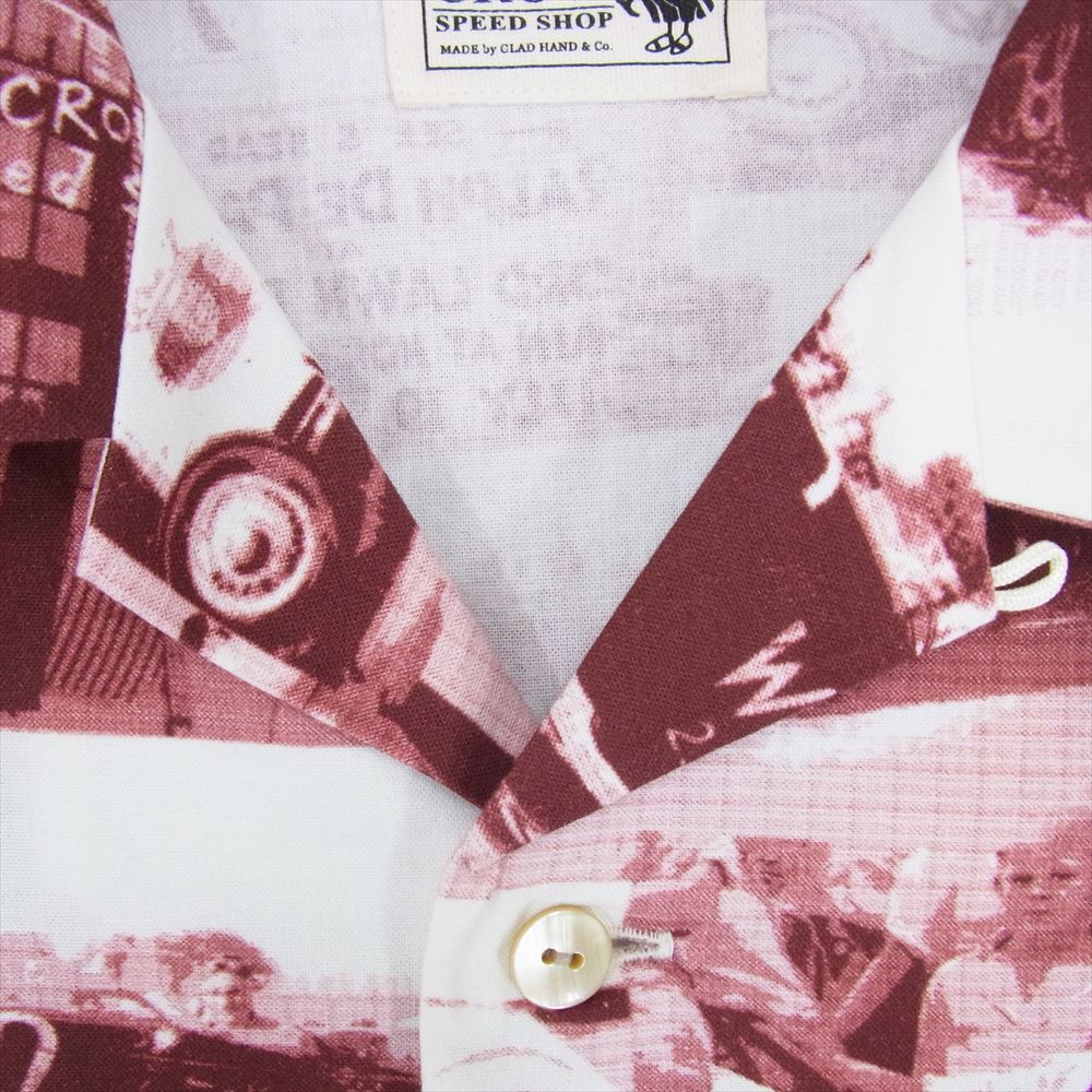 オールドクロウ OC-20-SS-07 プリント 総柄 オープンカラー シャツ 長袖 エンジ系 M【中古】