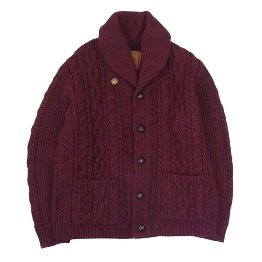GLADHAND & Co. グラッドハンド BYGH-14-AW-07 ウール ケーブル ニット ショールカラー カーディガン エンジ系 L【中古】
