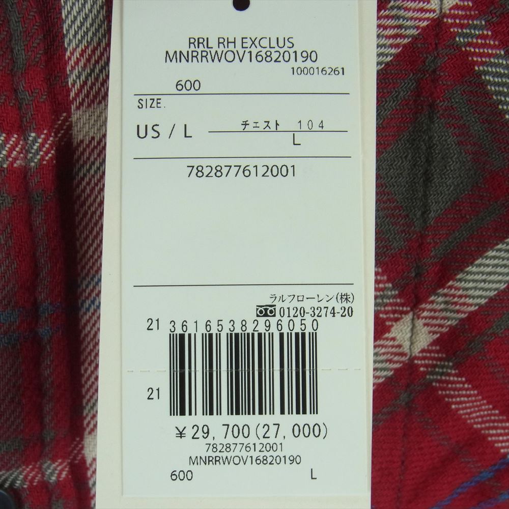 RRL ダブルアールエル for Ron Herman Check Work Shirt ロンハーマン チェック ワークシャツ ネルシャツ レッド系 L【極上美品】【中古】