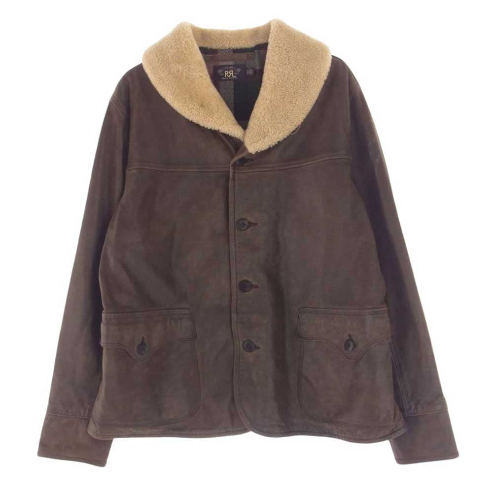 RRL ダブルアールエル シアリングカラー カーコート レザー ジャケット ショールカラー ランチ ムートン コート ブラウン系 L【中古】