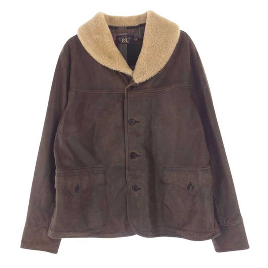 RRL ダブルアールエル シアリングカラー カーコート レザー ジャケット ショールカラー ランチ ムートン コート ブラウン系 L【中古】