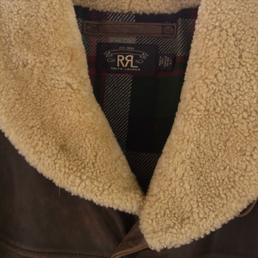 RRL ダブルアールエル シアリングカラー カーコート レザー ジャケット ショールカラー ランチ ムートン コート ブラウン系 L【中古】