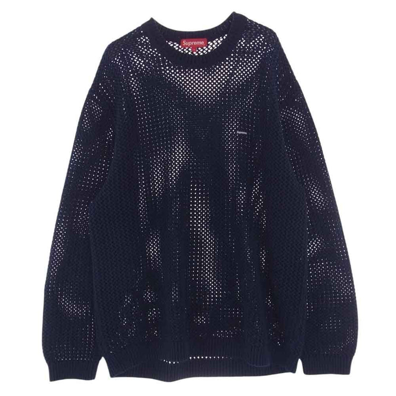 Supreme シュプリーム 20AW Textured Small Box Sweater スモールボックスロゴ クルーネック ニット セーター ネイビー系 L【中古】