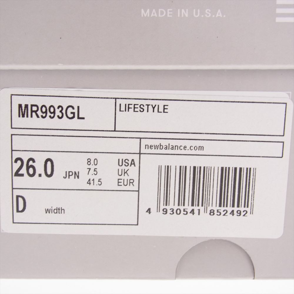 NEW BALANCE ニューバランス MR993GL USA製 MADE IN USA スエード ローカット スニーカー グレー系 26cm【新古品】【未使用】【中古】