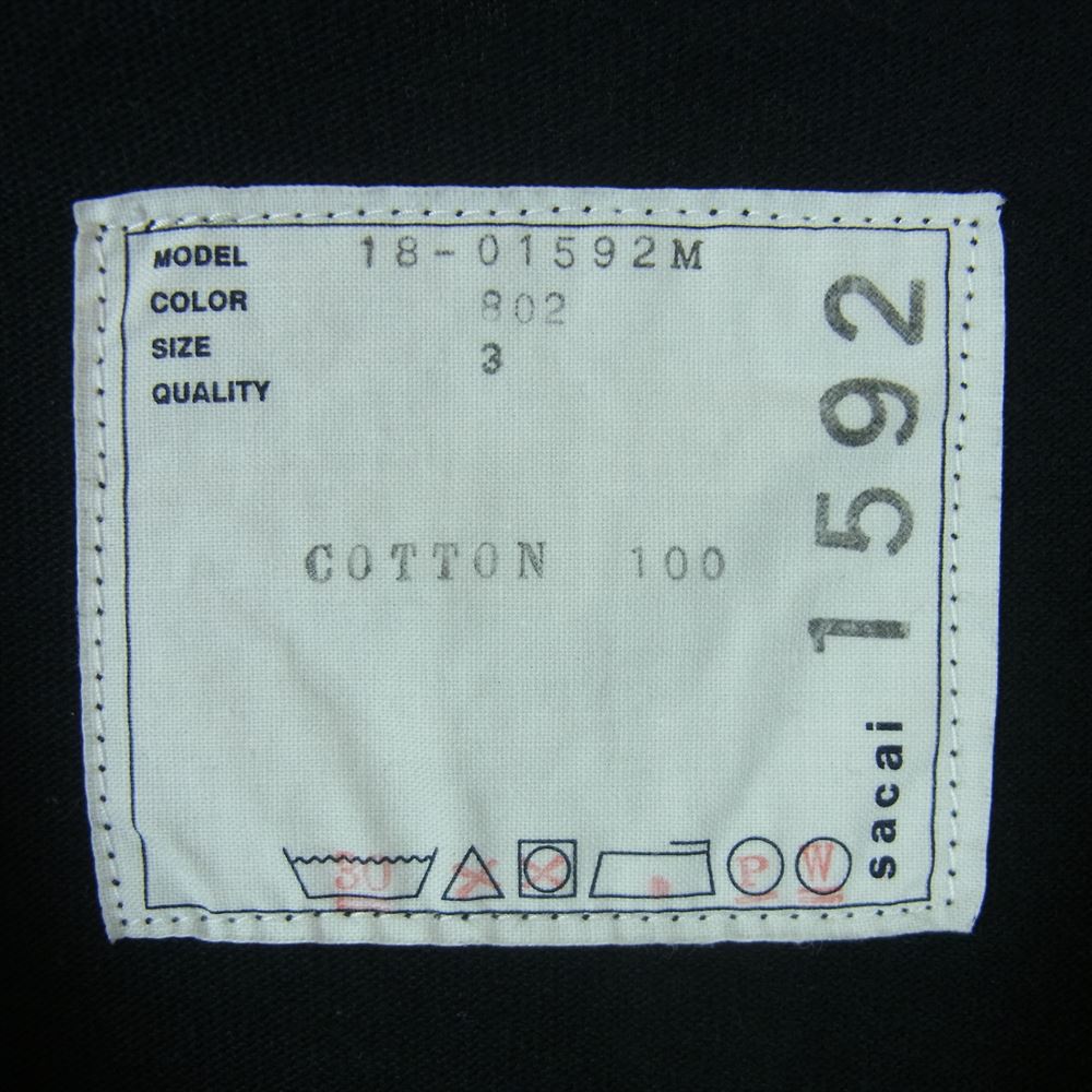 Sacai サカイ 18-01592M Lawrence Weiner Tee ローレンスウェイナー クルーネック 半袖 プリント Tシャツ ブラック ブラック系 3【中古】