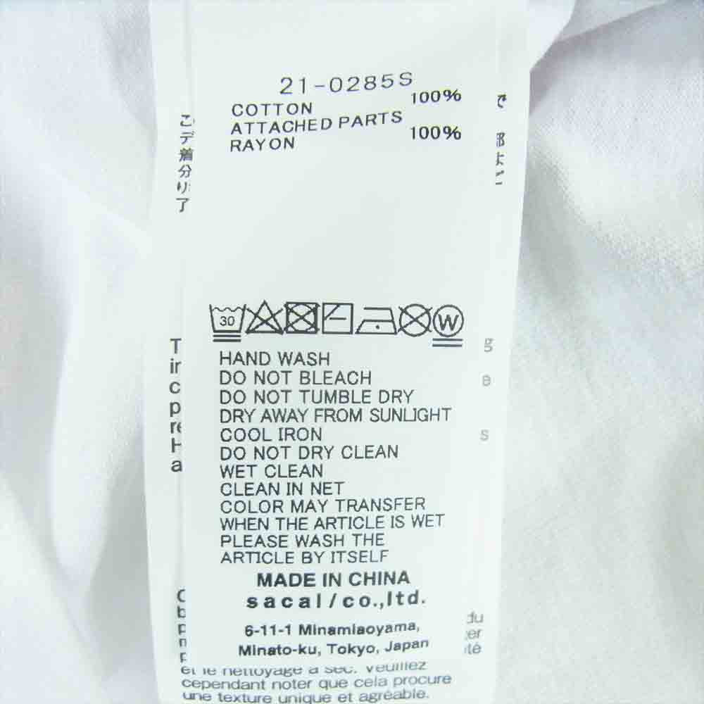 Sacai サカイ 21-02858 KAWS Embroidery T-Shirt カウズ Wネーム エンブロイダリー ロゴ刺繍 ポケット付き 半袖 Tシャツ ホワイト系 3【中古】