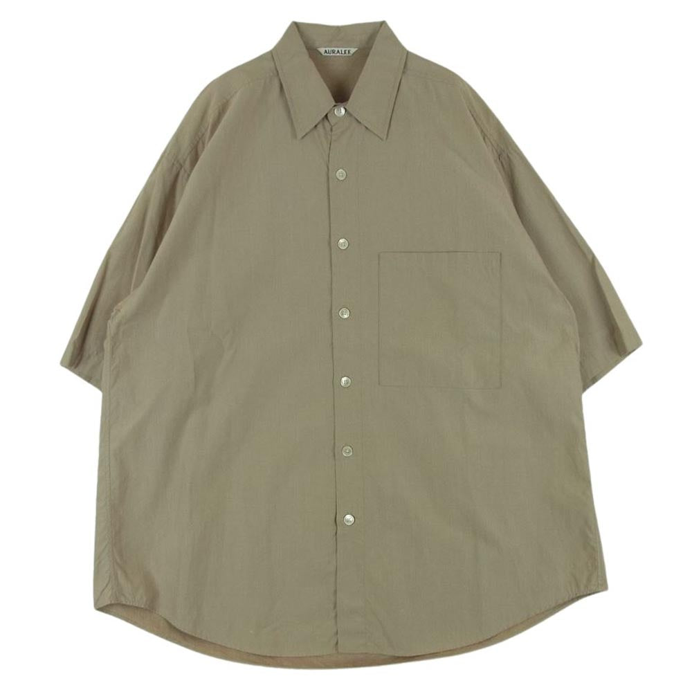 AURALEE オーラリー 23SS A23SS03TN  WASHED FINX TWILL BIG HALF SLEEVED SHIRT ウォッシュドフィンクス ツイル ハーフスリーブ オーバーサイズ 半袖 ボタン シャツ ライトブラウン系 4【中古】