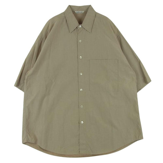 AURALEE オーラリー 23SS A23SS03TN  WASHED FINX TWILL BIG HALF SLEEVED SHIRT ウォッシュドフィンクス ツイル ハーフスリーブ オーバーサイズ 半袖 ボタン シャツ ライトブラウン系 4【中古】