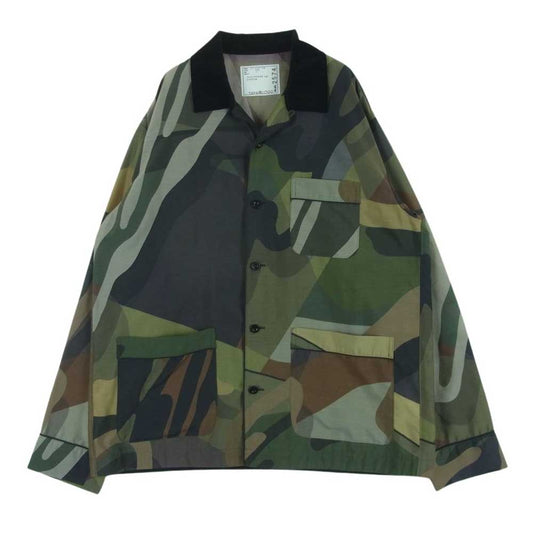 Sacai サカイ 21-02574M KAWS Long Sleeve Shirt カウズ ロングスリーブ 長袖 シャツ ジャケット グリーン系 2【中古】