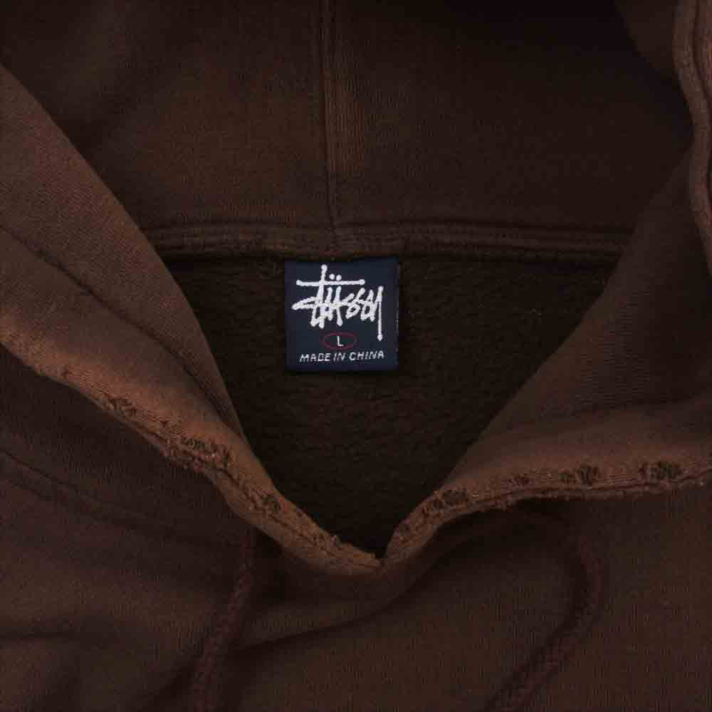 STUSSY ステューシー 90s 紺タグ OLD STUSSY 反転 フロッキー ワッペン プルオーバー パーカー ブラウン系 L【中古】