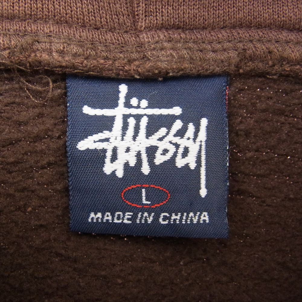 STUSSY ステューシー 90s 紺タグ OLD STUSSY 反転 フロッキー ワッペン プルオーバー パーカー ブラウン系 L【中古】