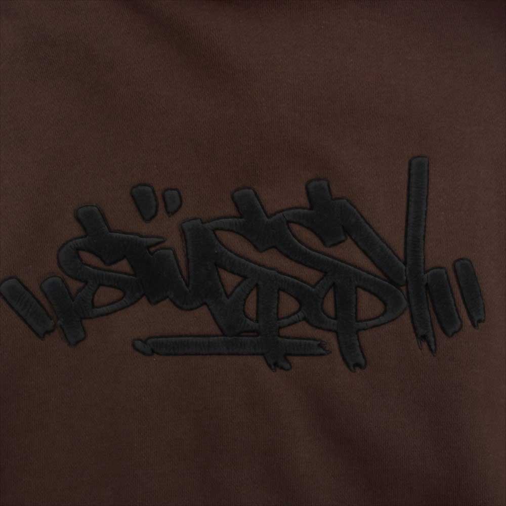 STUSSY ステューシー 90s 紺タグ OLD STUSSY 反転 フロッキー ワッペン プルオーバー パーカー ブラウン系 L【中古】