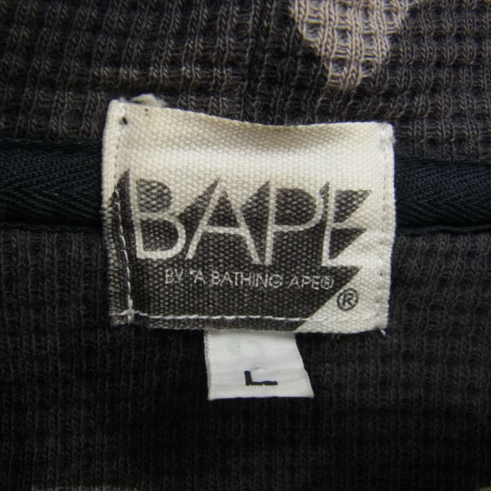 A BATHING APE アベイシングエイプ 日本製 BAPE 胸ロゴ刺繍 長袖 総裏 カモフラ サーマル フルジップパーカー  ブラック系 グレー系 L【中古】