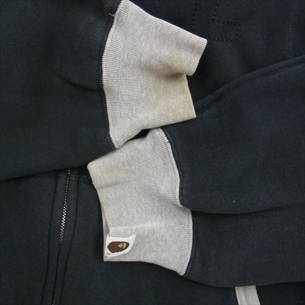 A BATHING APE アベイシングエイプ 日本製 BAPE 胸ロゴ刺繍 長袖 総裏 カモフラ サーマル フルジップパーカー  ブラック系 グレー系 L【中古】