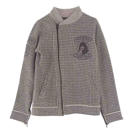HYSTERIC GLAMOUR ヒステリックグラマー 2CJ-2750 ガール刺繍 カシミヤ混 千鳥格子 ジップアップ ライダース ジャケット グレー系 FREE【中古】
