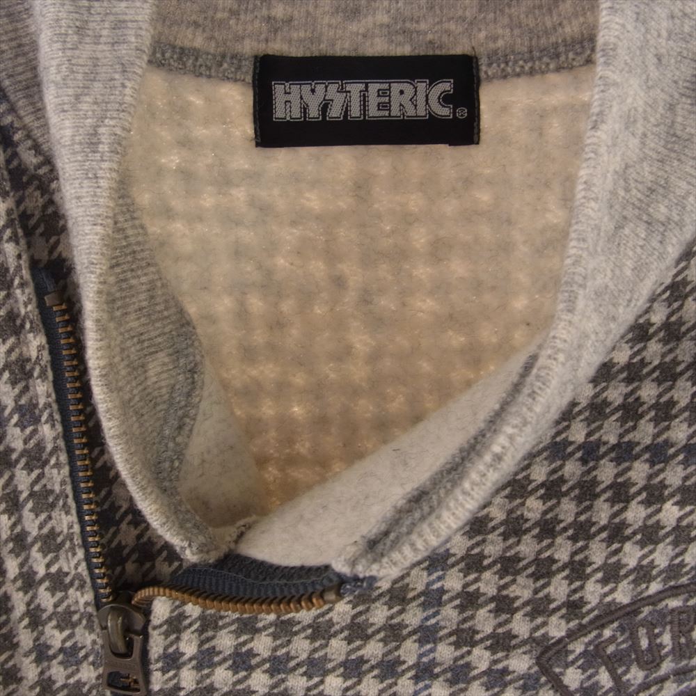 HYSTERIC GLAMOUR ヒステリックグラマー 2CJ-2750 ガール刺繍 カシミヤ混 千鳥格子 ジップアップ ライダース ジャケット グレー系 FREE【中古】