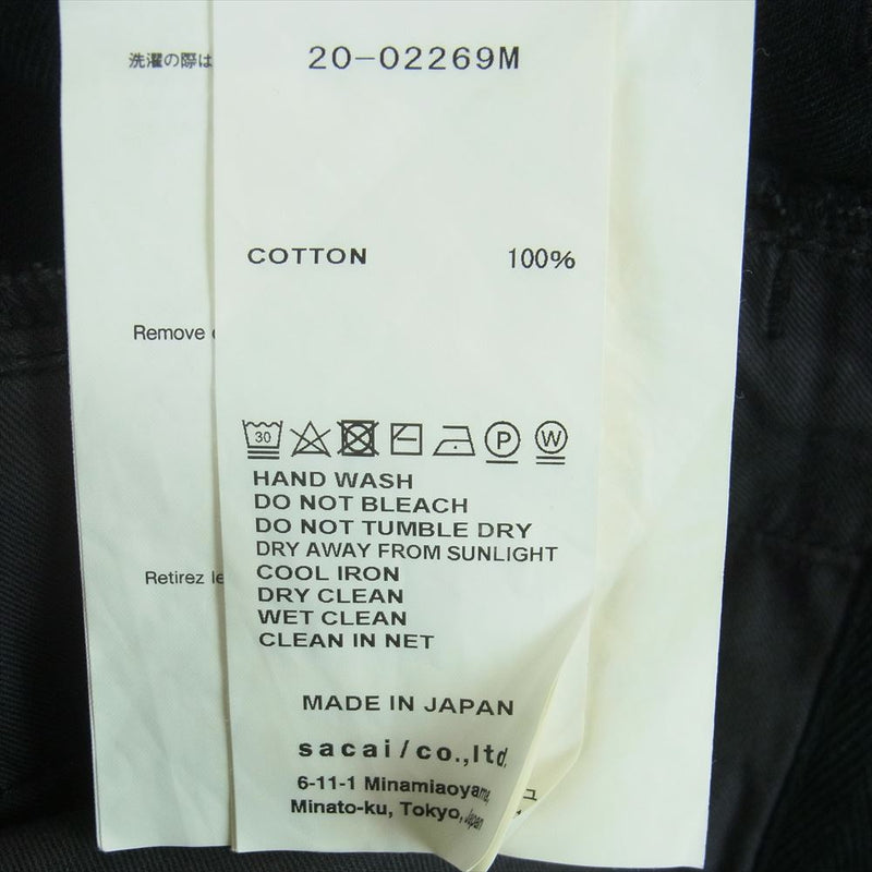 Sacai サカイ 20SS 20-02269M ZIP DENIM PANTS ジップ ブラックデニム パンツ ブラック系【中古】