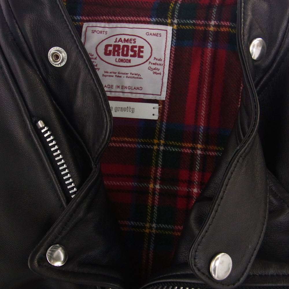 ジェームスグロース 23AW × JOSHUA ELLIS × one gravity RICHARDE リカルド ラムレザー ダブルライダース ジャケット 裏地チェック カシミヤ ブラック系 L【美品】【中古】