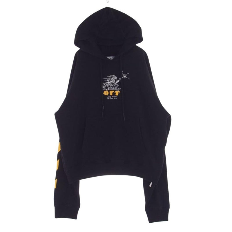 OFF-WHITE オフホワイト 20AW OMBB037F20FLE009 Free Spirit Wizard Hoodie フリースピリット バックプリント 刺繍 スウェット プルオーバー パーカー ブラック系 L【中古】
