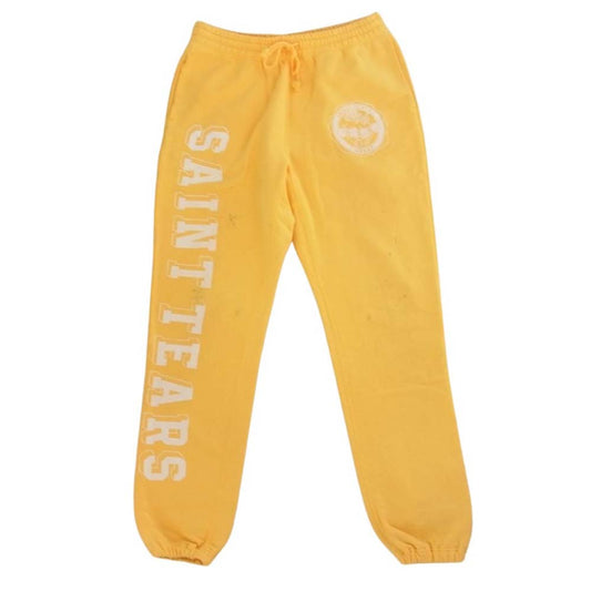 SAINT MICHAEL セントマイケル  21AW  SM-A21-0000-053 SAINT Mxxxxxx × DENIM TEARS STT_SWT PNT_STTRS  デニムティアーズ ダメージ加工 プリント スウェット パンツ イエロー系 M【中古】