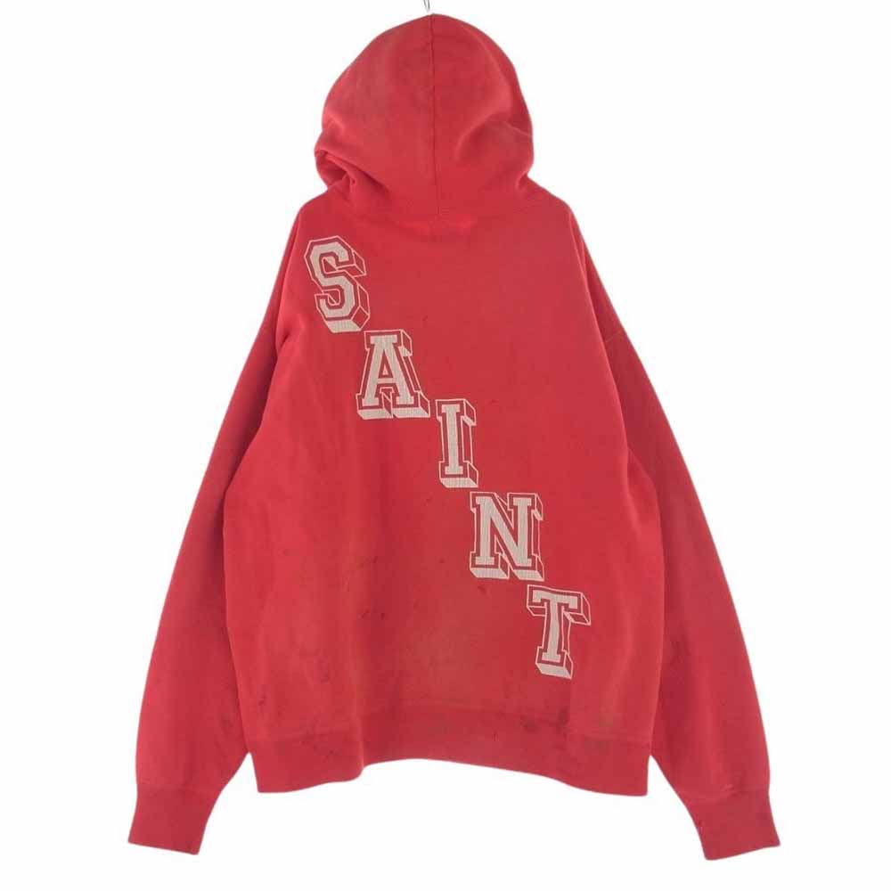 SAINT MICHAEL セントマイケル SM-S22-0000-042 SAINT Mxxxxxx ANGEL OF DEATH HOODIE エンジェル フーディ ダメージ加工 スウェット パーカー レッド系 XL【中古】