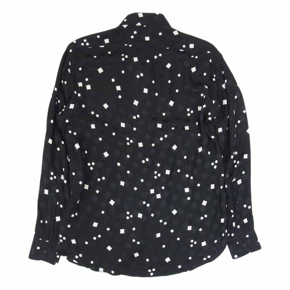 SAINT LAURENT サンローラン 564172 Y1A80 シルク100％ スクエア ドット 比翼 長袖シャツ ブラック系 37【極上美品】【中古】