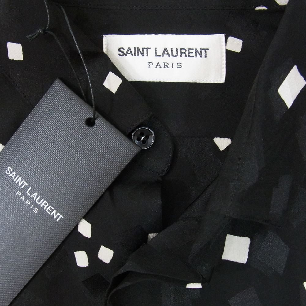 SAINT LAURENT サンローラン 564172 Y1A80 シルク100％ スクエア ドット 比翼 長袖シャツ ブラック系 37【極上美品】【中古】
