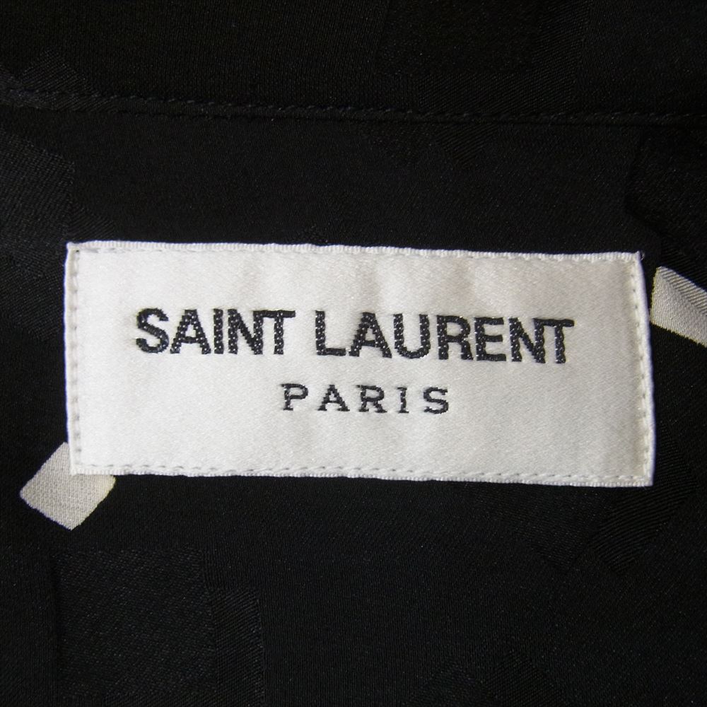 SAINT LAURENT サンローラン 564172 Y1A80 シルク100％ スクエア ドット 比翼 長袖シャツ ブラック系 37【極上美品】【中古】