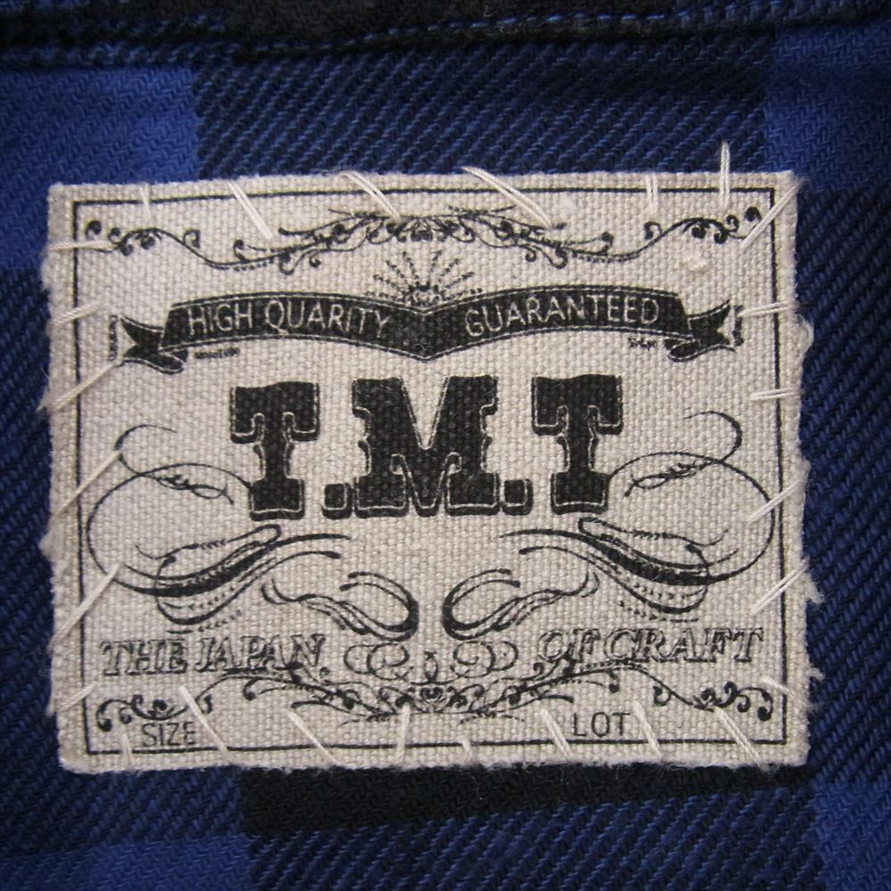 TMT ティーエムティー 21AW BUFFALO-OMBRE PLAID OVERLAPPED SHIRTS JACKET パッチワーク チェック ネルシャツ ブロックチェック 長袖 シャツ ブルー系 L【中古】