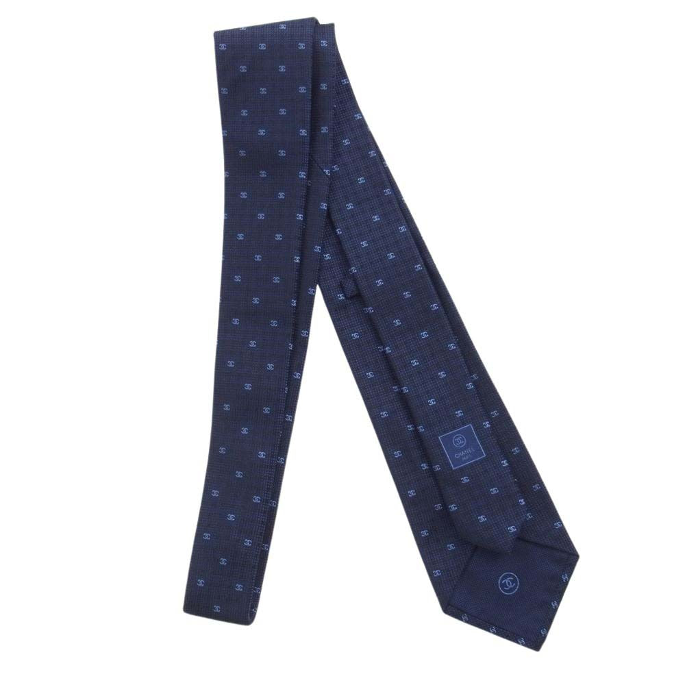 CHANEL シャネル イタリア製 ココマーク ネクタイ ネイビー系【美品】【中古】