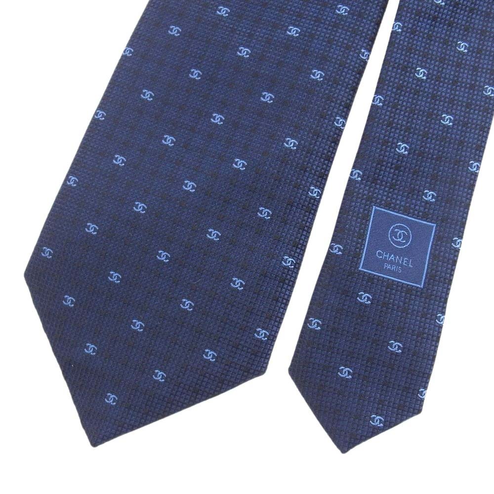 CHANEL シャネル イタリア製 ココマーク ネクタイ ネイビー系【美品】【中古】