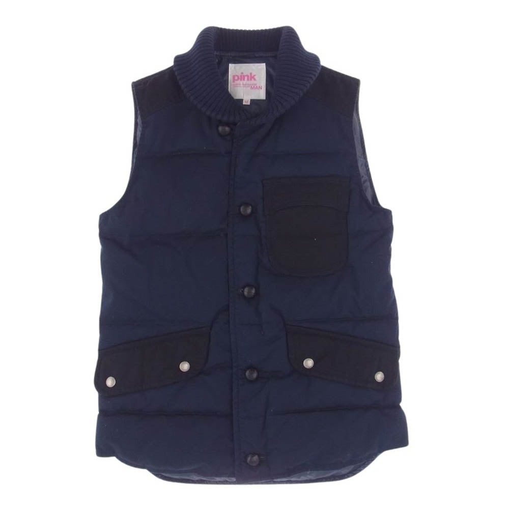 JUNYA WATANABE COMME des GARCONS MAN ジュンヤワタナベコムデギャルソンマン 13AW UL-V001 pink ピンク ダウン ベスト ウッドボタン レザーパッチ ネイビー系 M【中古】