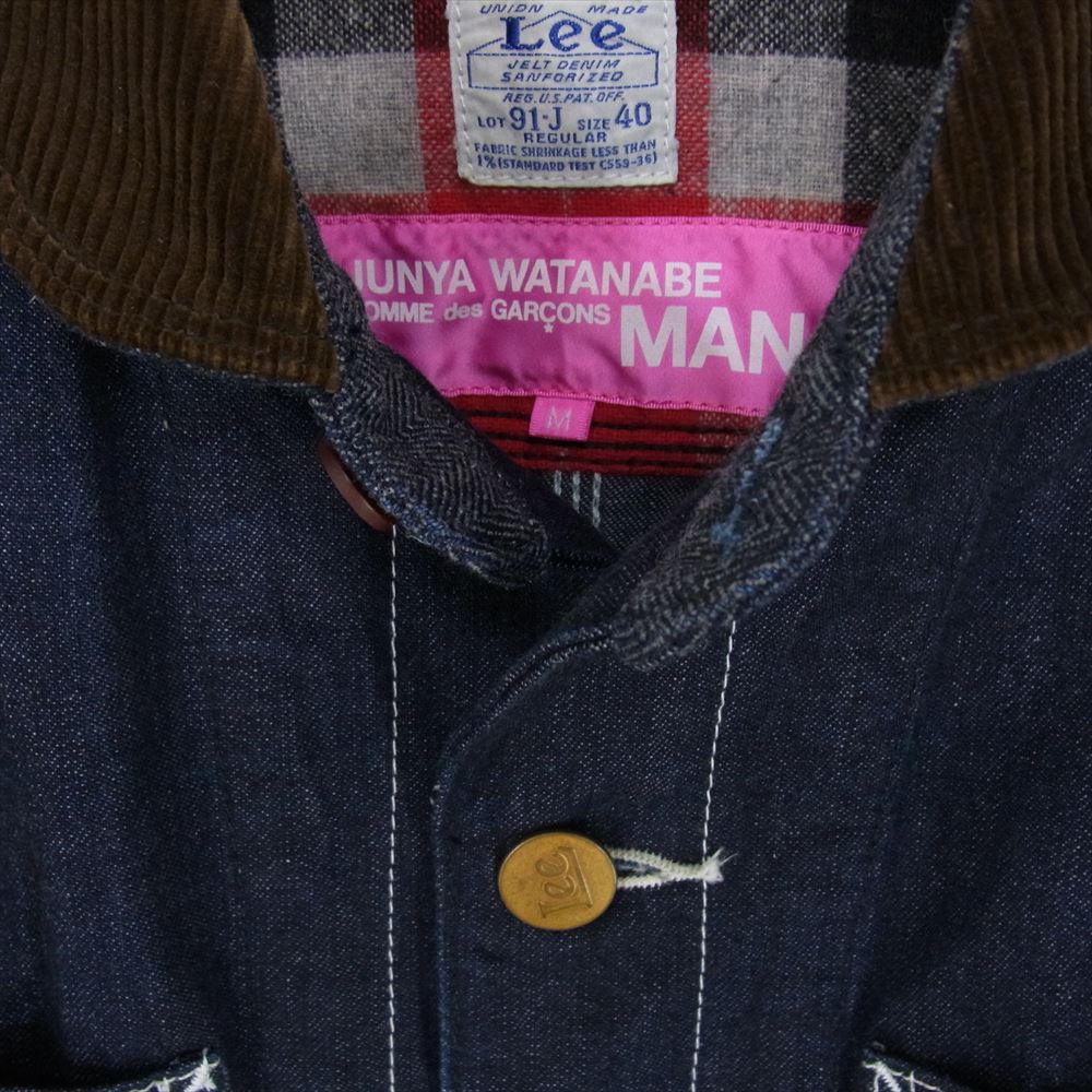 JUNYA WATANABE COMME des GARCONS MAN ジュンヤワタナベコムデギャルソンマン 18SS UJ-J007 × Lee リー 異素材切替 コーデュロイ切替 デニム シャツ インディゴブルー系 M【中古】