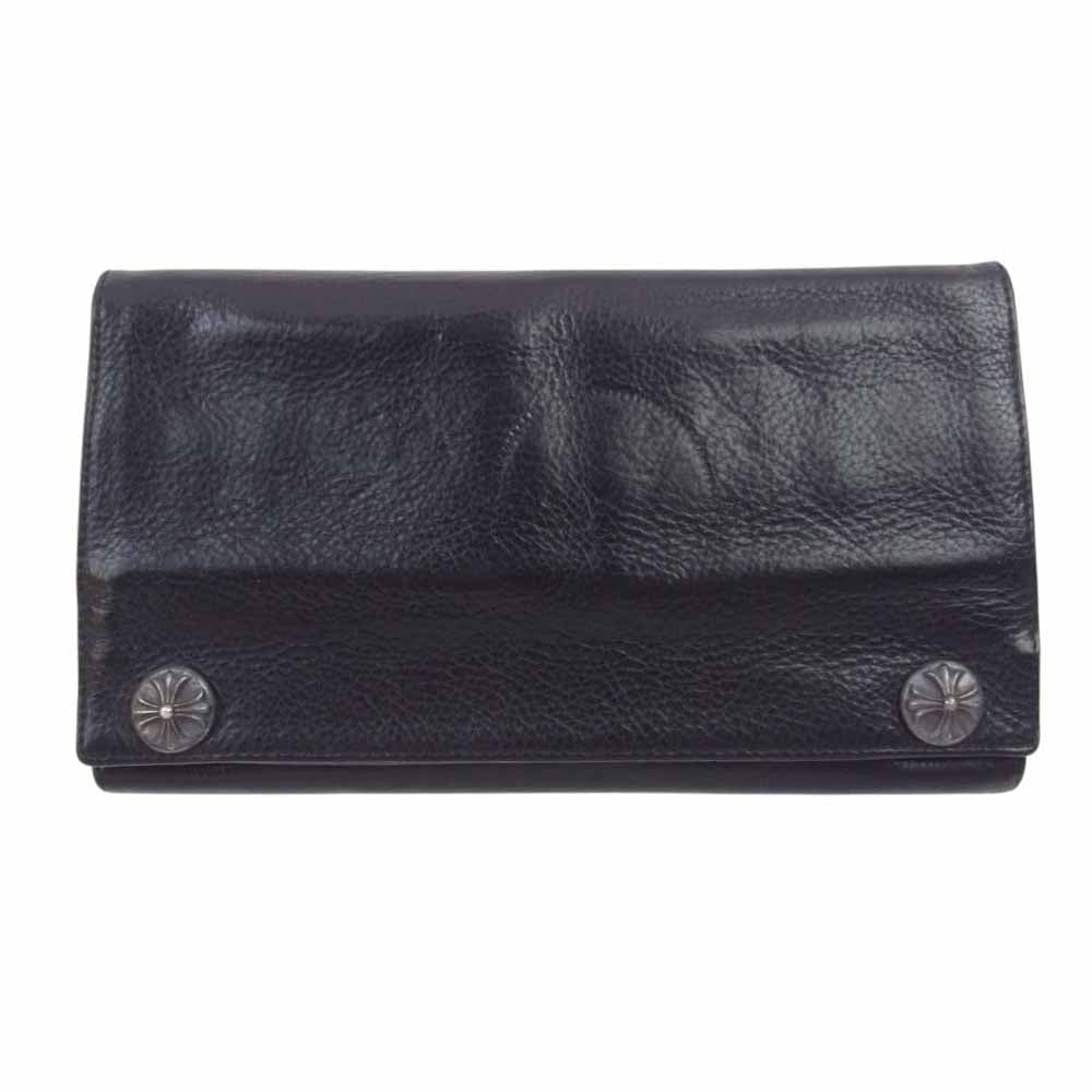 CHROME HEARTS クロムハーツ（原本無） LONG WALLET グリーシー クロスボタン レザー ロング ウォレット ブラック系【中古】