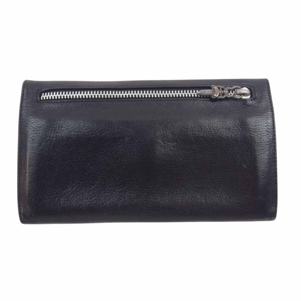 CHROME HEARTS クロムハーツ（原本無） LONG WALLET グリーシー クロスボタン レザー ロング ウォレット ブラック系【中古】