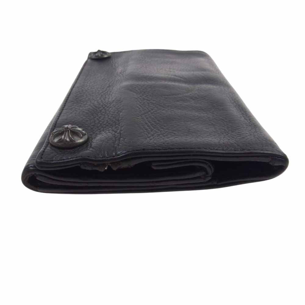 CHROME HEARTS クロムハーツ（原本無） LONG WALLET グリーシー クロスボタン レザー ロング ウォレット ブラック系【中古】