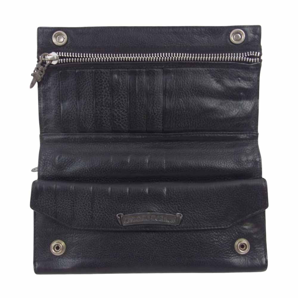 CHROME HEARTS クロムハーツ（原本無） LONG WALLET グリーシー クロスボタン レザー ロング ウォレット ブラック系【中古】