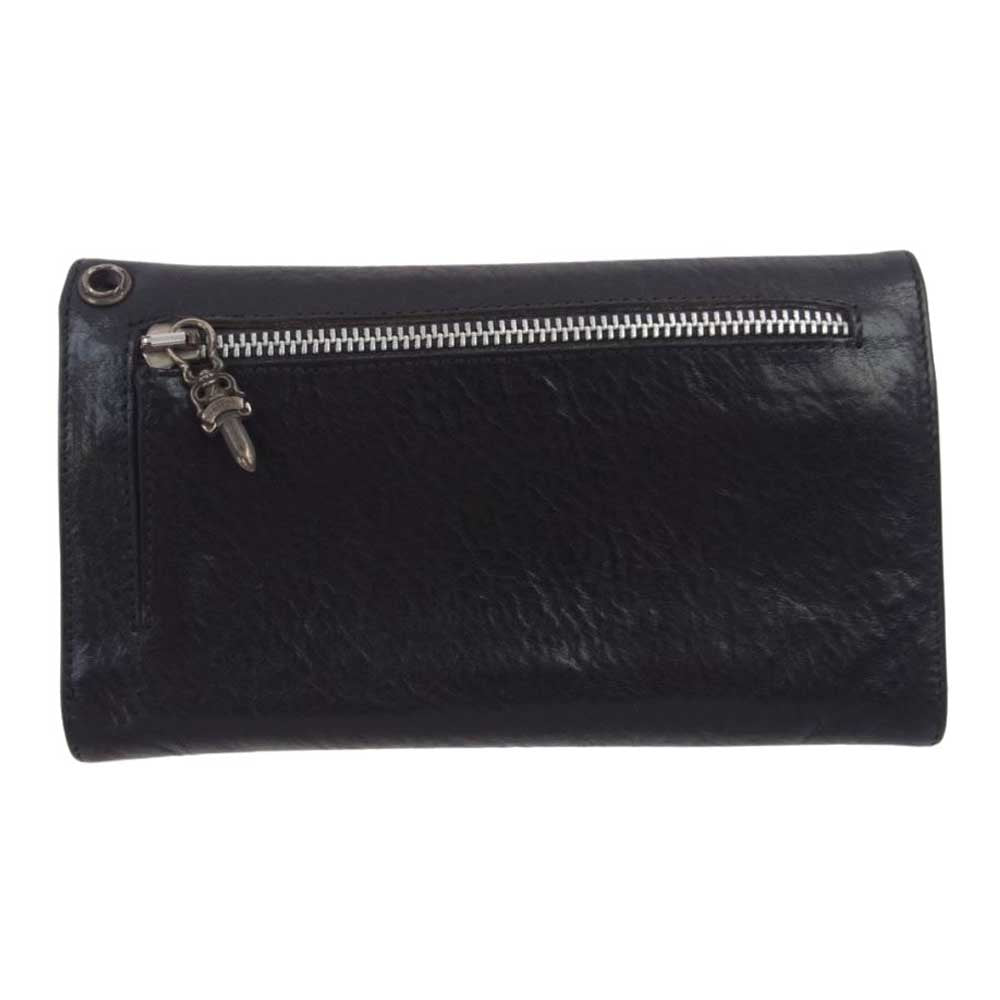 CHROME HEARTS クロムハーツ（原本無） WAVE WALLET CROSS BUTTON ウェーブ ウォレット クロスボタン レザー ロング ウォレット ブラック系【中古】