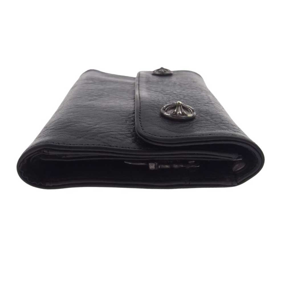 CHROME HEARTS クロムハーツ（原本無） WAVE WALLET CROSS BUTTON ウェーブ ウォレット クロスボタン レザー ロング ウォレット ブラック系【中古】