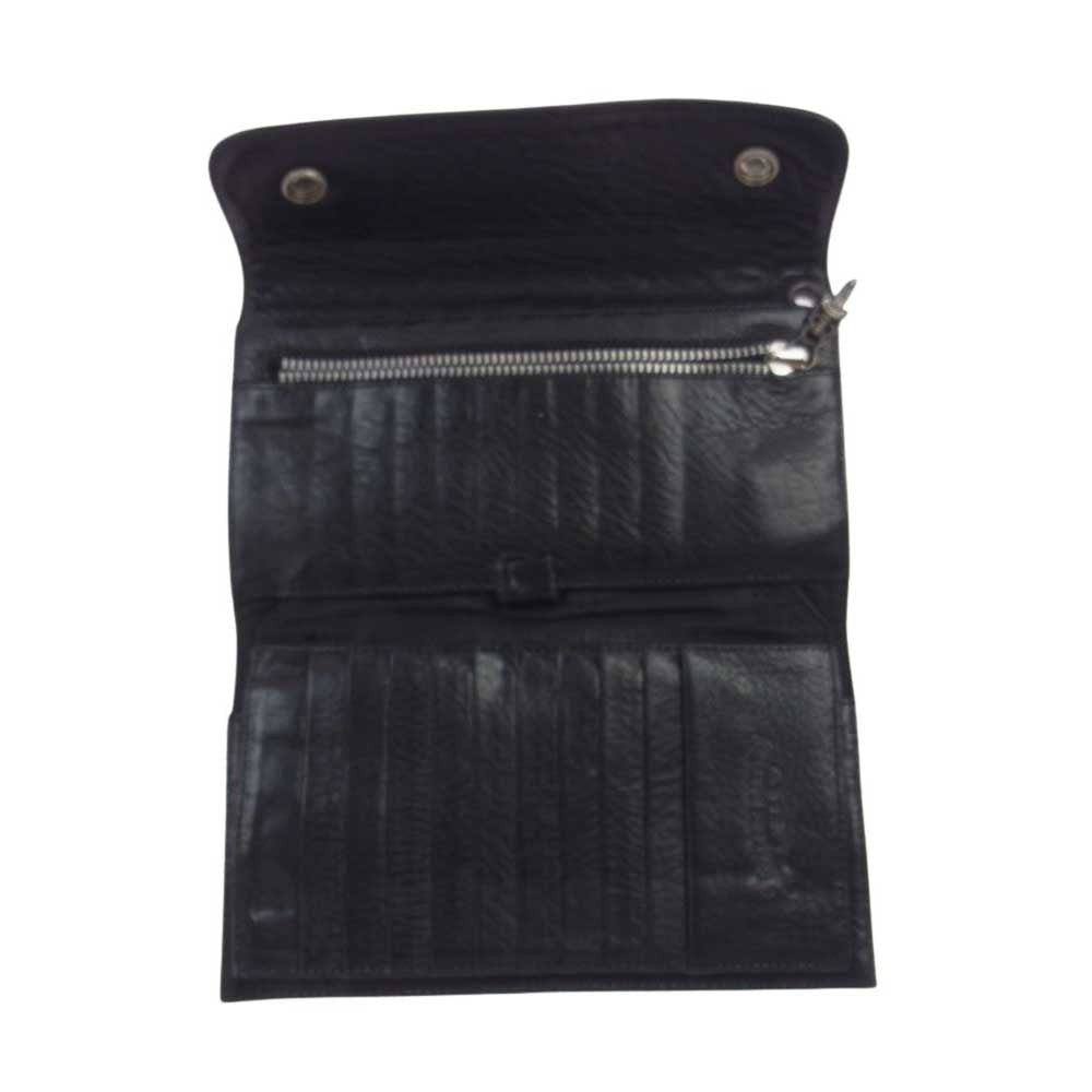 CHROME HEARTS クロムハーツ（原本無） WAVE WALLET CROSS BUTTON ウェーブ ウォレット クロスボタン レザー ロング ウォレット ブラック系【中古】