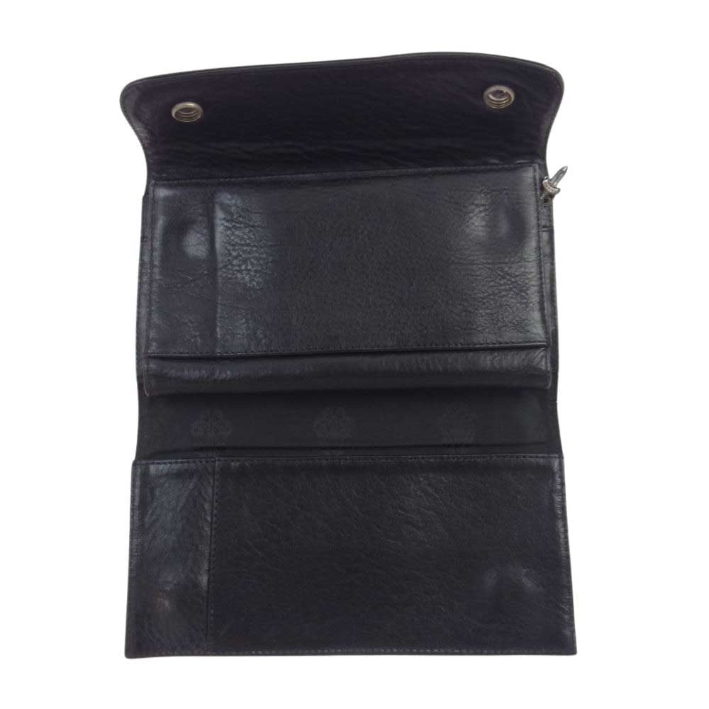 CHROME HEARTS クロムハーツ（原本無） WAVE WALLET CROSS BUTTON ウェーブ ウォレット クロスボタン レザー ロング ウォレット ブラック系【中古】