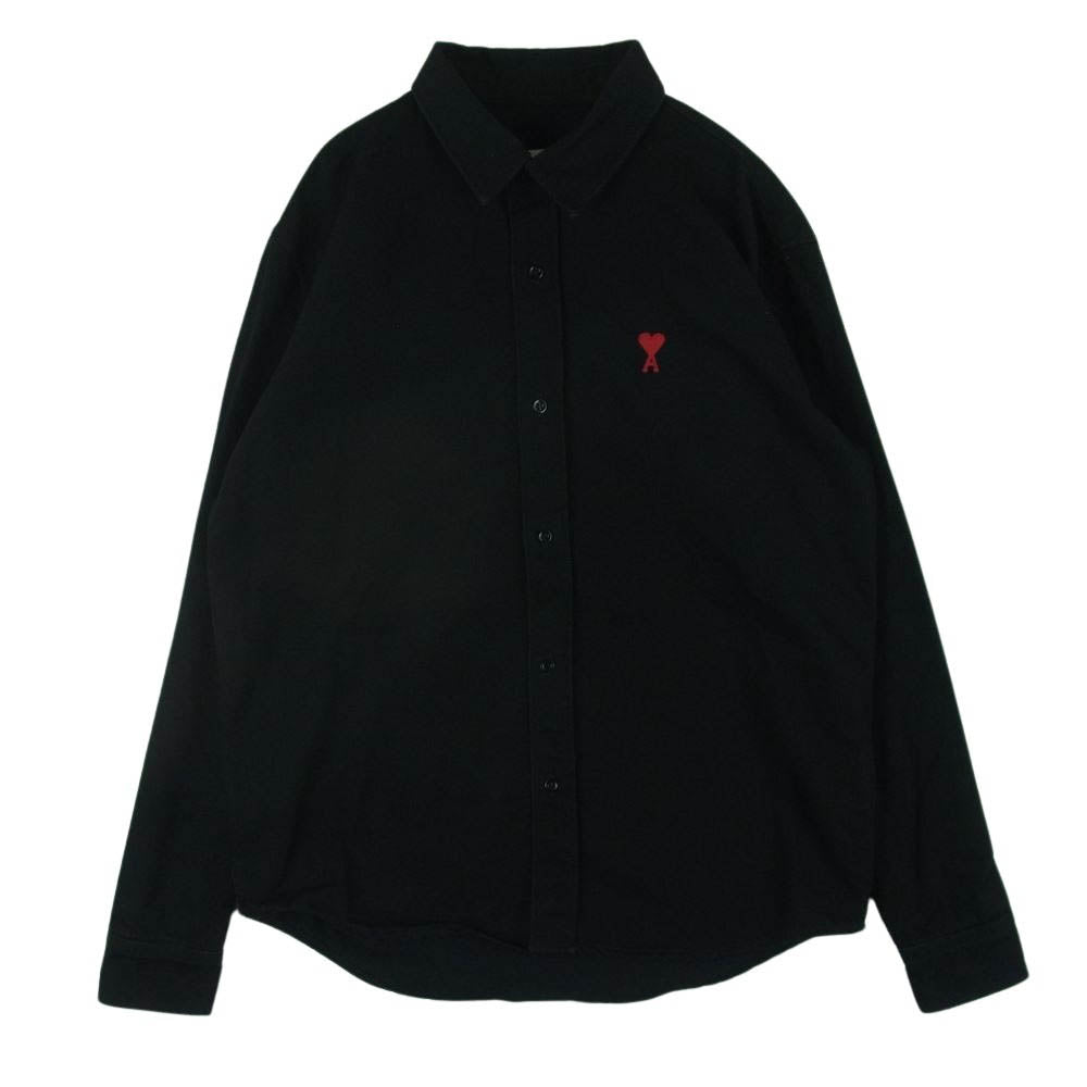 アミ パリス 22AW HSH114 660 ハートロゴ ロゴ刺繍 デニム 長袖 シャツ ブラック系 39【中古】