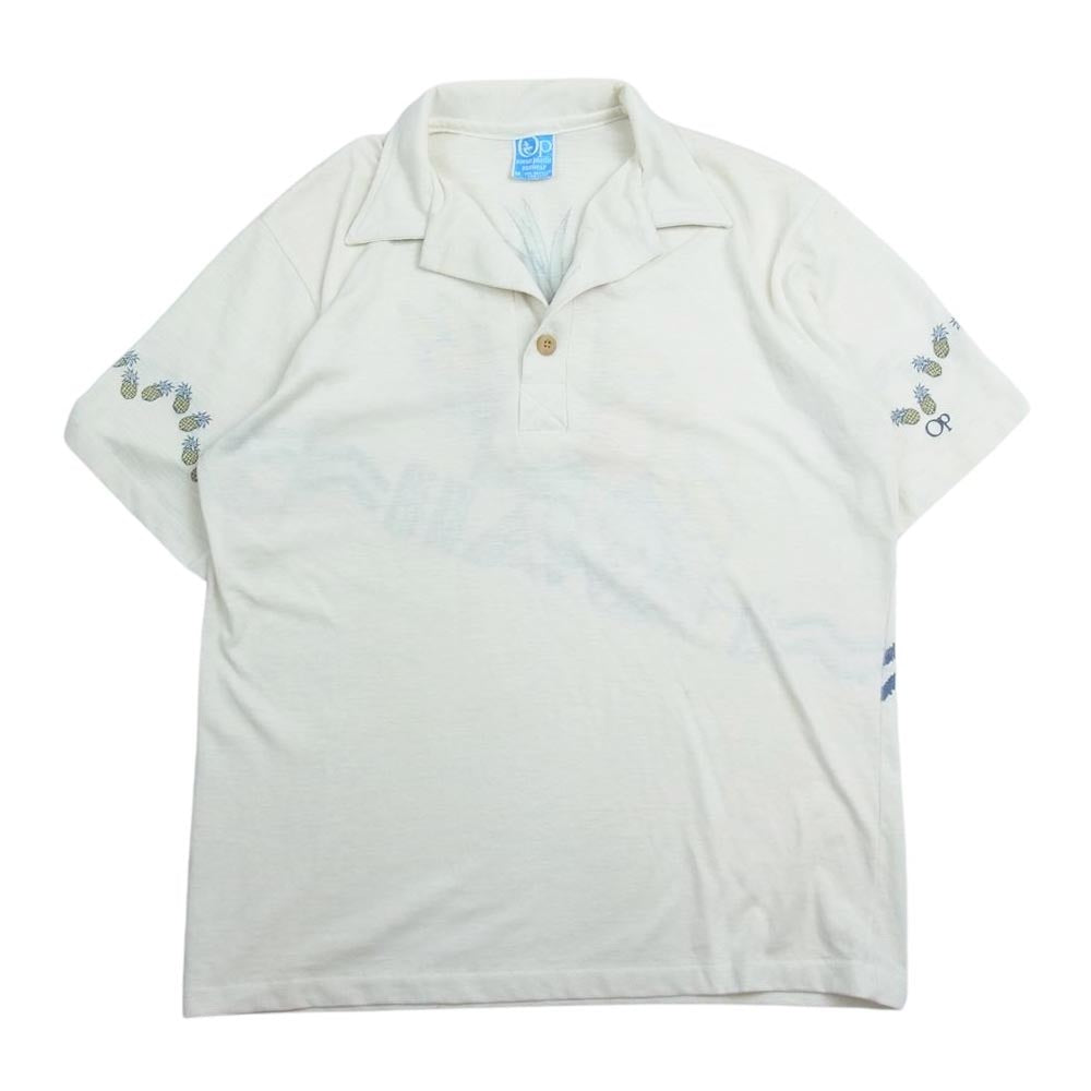 オーシャンパシフィック 70s OP青タグ ハイナップル プリント ハワイアン シャツ ホワイト系 M【中古】