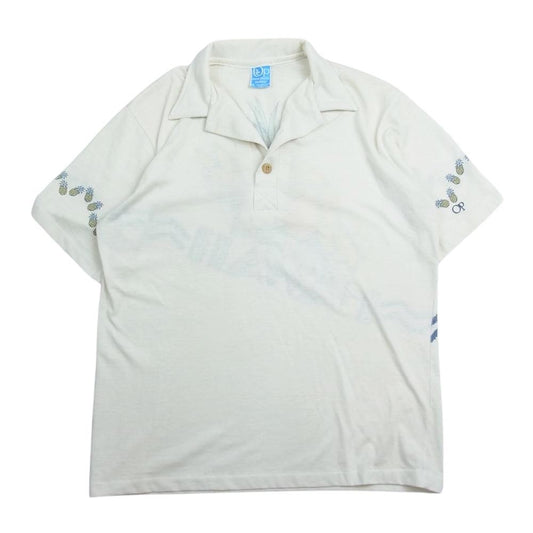 オーシャンパシフィック 70s OP青タグ ハイナップル プリント ハワイアン シャツ ホワイト系 M【中古】