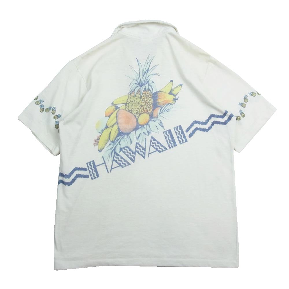 オーシャンパシフィック 70s OP青タグ ハイナップル プリント ハワイアン シャツ ホワイト系 M【中古】