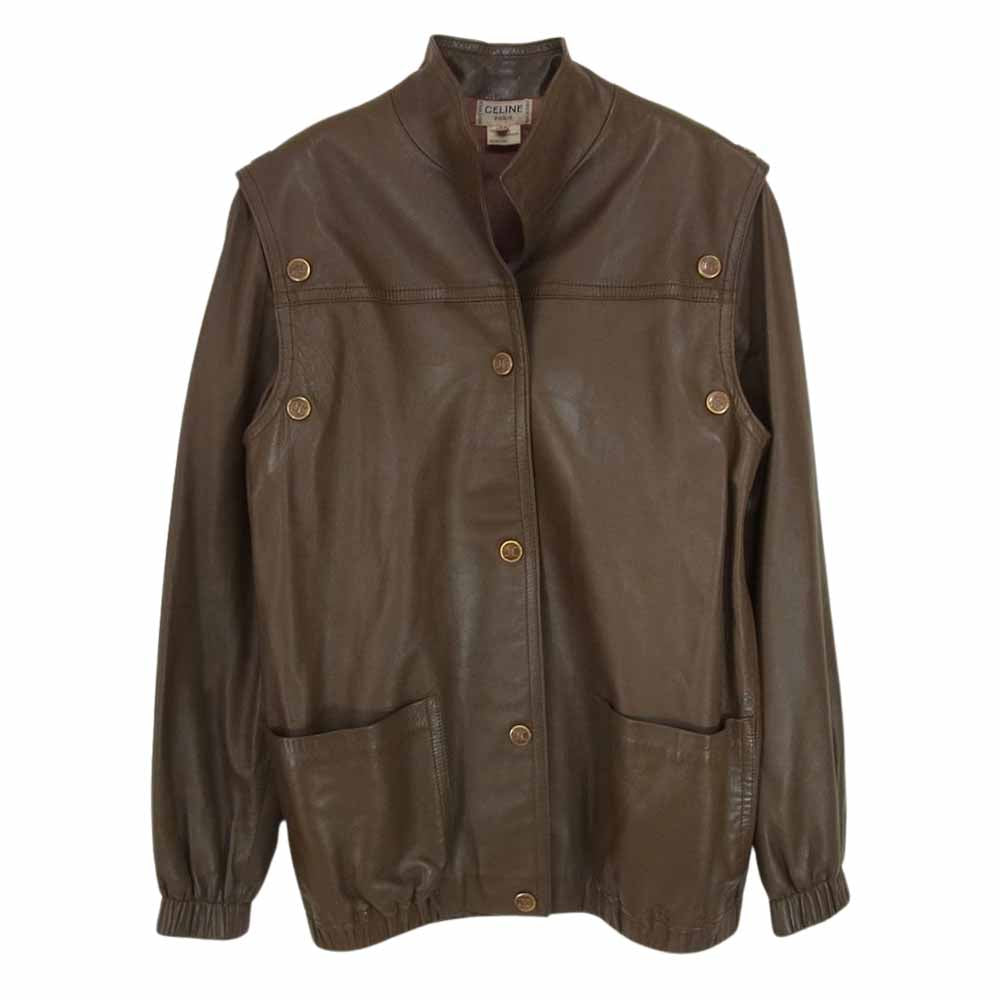 CELINE セリーヌ トリオンフボタン オールド ヴィンテージ レザー ジャケット ブラウン系 38【中古】