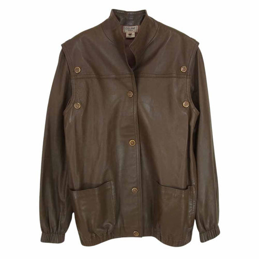 CELINE セリーヌ トリオンフボタン オールド ヴィンテージ レザー ジャケット ブラウン系 38【中古】