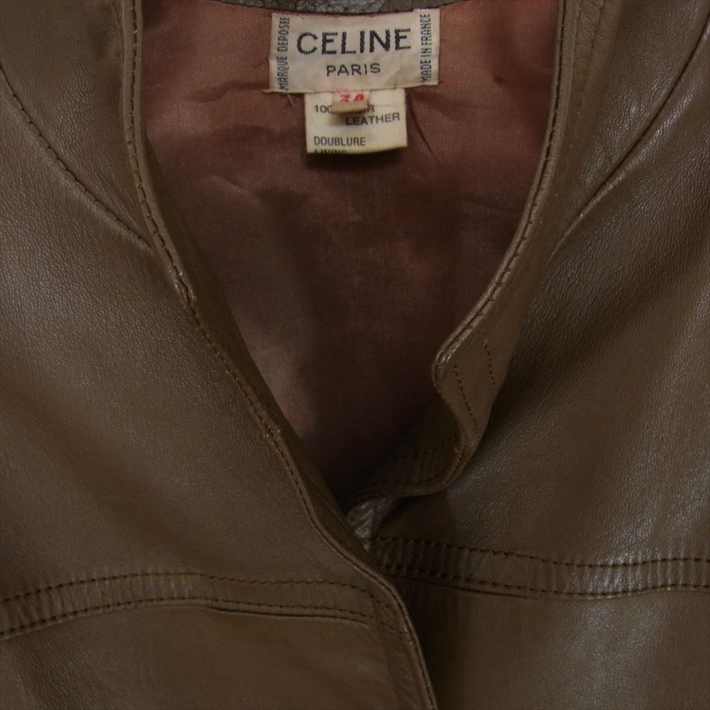 CELINE セリーヌ トリオンフボタン オールド ヴィンテージ レザー ジャケット ブラウン系 38【中古】