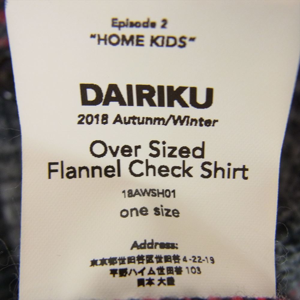 ダイリク 18AW 18AWSH01 OVER SIZED FLANNEL CHECK SHIRT オーバー サイズ フランネル チェック シャツ レッド系 ONE SIZE【中古】